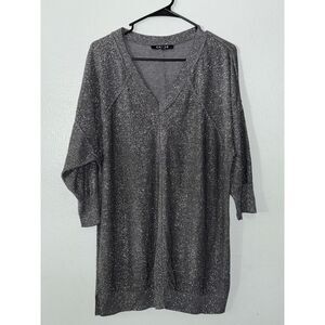 Chaus Womens Size XL Tunic Top Sparkle Knit V Neck 3/4 Sleeve Gray NO FLAWS/MINT